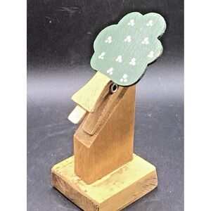 Wood Note Holder Handcrafted Tree Motif 5.5" Tall‎ Recipe Card Organizer